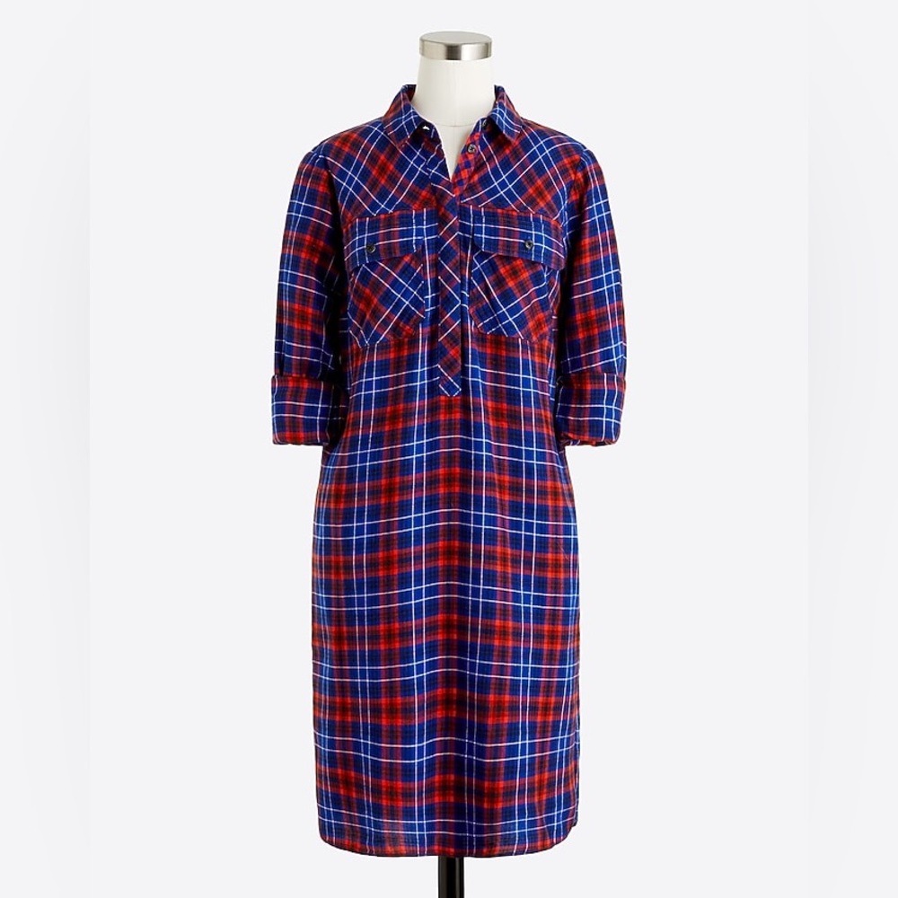 J. Crew Long Sleeve Plaid Flannel Shirt-Dress - Red & Blue - Small